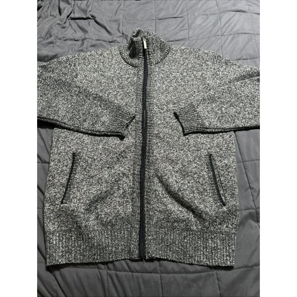 Yeokou Sweater Men L Cashmere Wool Blend Flannel Lined Gray Full Zip Cardigan